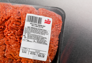 A package of ground beef with a scale label affixed to it