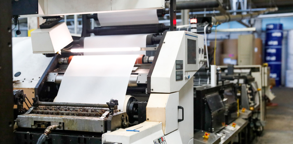 A machine involved in the porcess of manufacturing labels